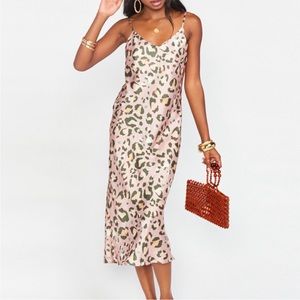 Show Me Your MuMu Pink Leopard Satin Midi Dress